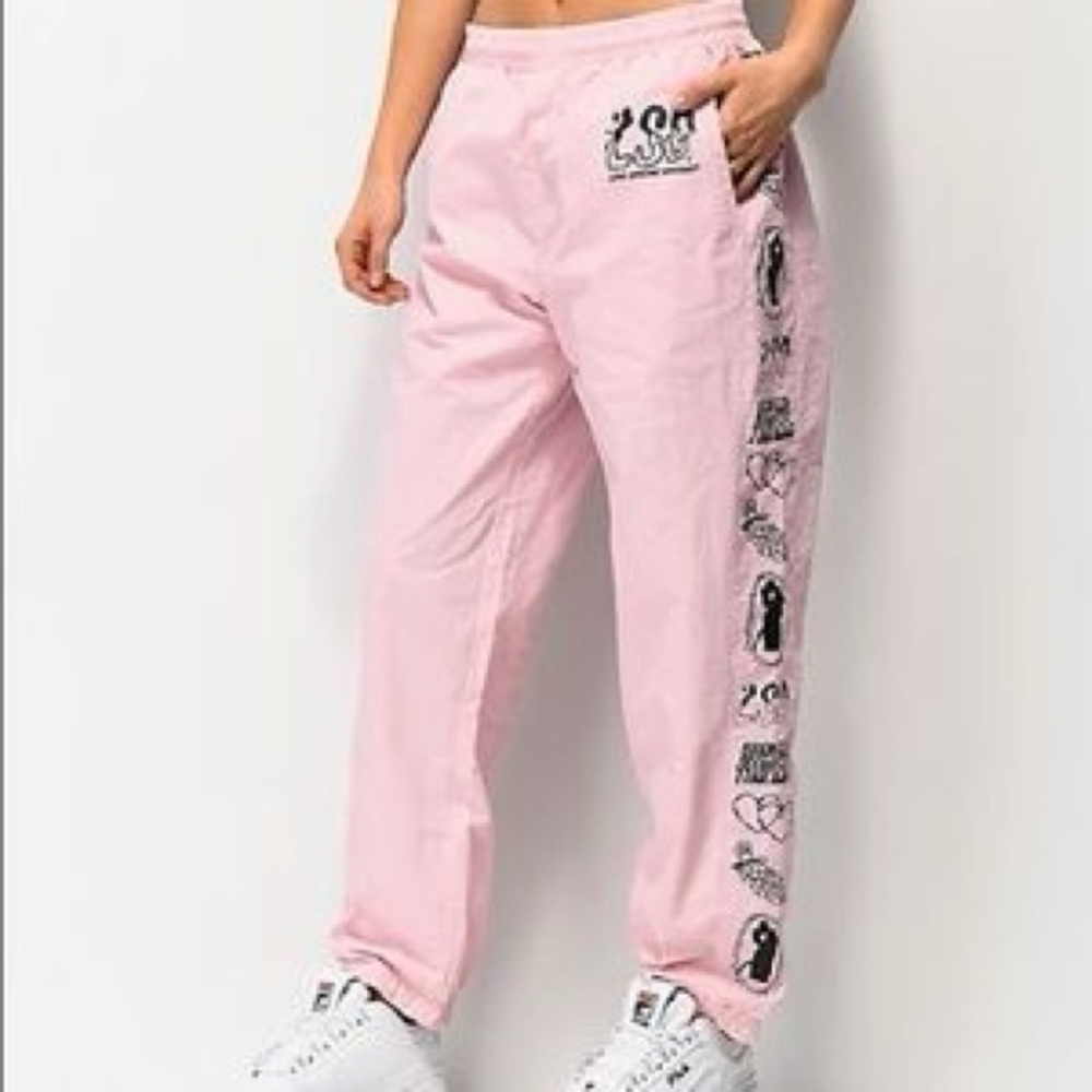 Broken Promises Fake Fairytail Crinkle Track Pants Joggers Pink Women’s Size S